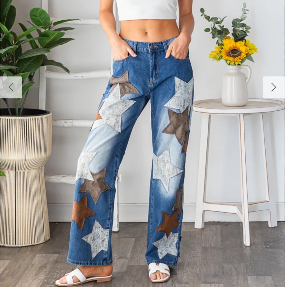 Oli & Hali Blue Denim Straight Leg Star Patch Jeans